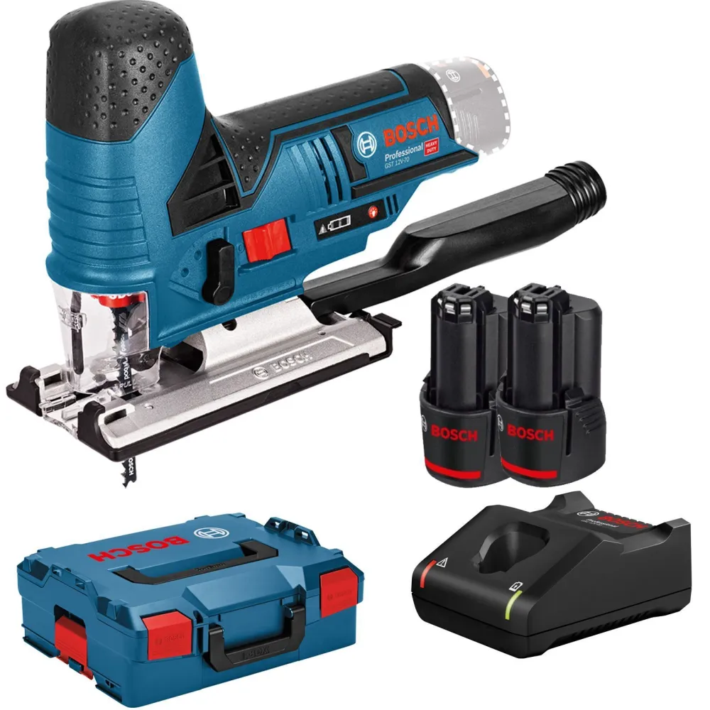 Bosch Akku-Stichsäge GST 12V-70 / 2x 2,0 Ah Akku + Ladegerät L-Boxx - 06015A1000