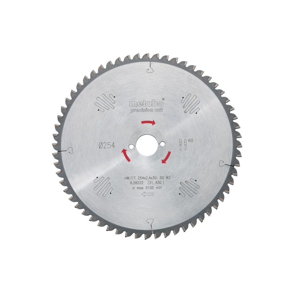 Metabo Kreissägeblatt HW/CT 254 x 30 x 24/16 Zähnezahl 40 Wechselzahn Spanwinkel 20° - 628059000