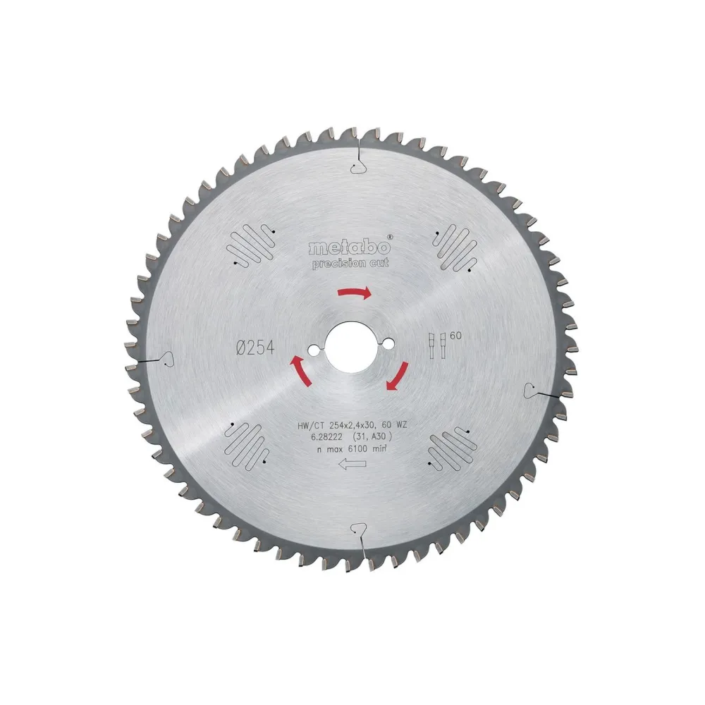 Metabo Kreissägeblatt HW/CT 254 x 30 x 24/18 Zähnezahl 48 Wechselzahn Spanwinkel 5° neg. - 628221000