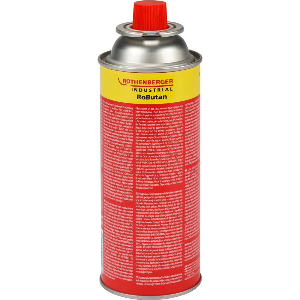 ROTHENBERGER Industrial Gaskartusche RoButan 220 g / 393 ml, Bajonett-Verschluss, MSF-1A, Ventilkartusche Gas Outdoor Camp...