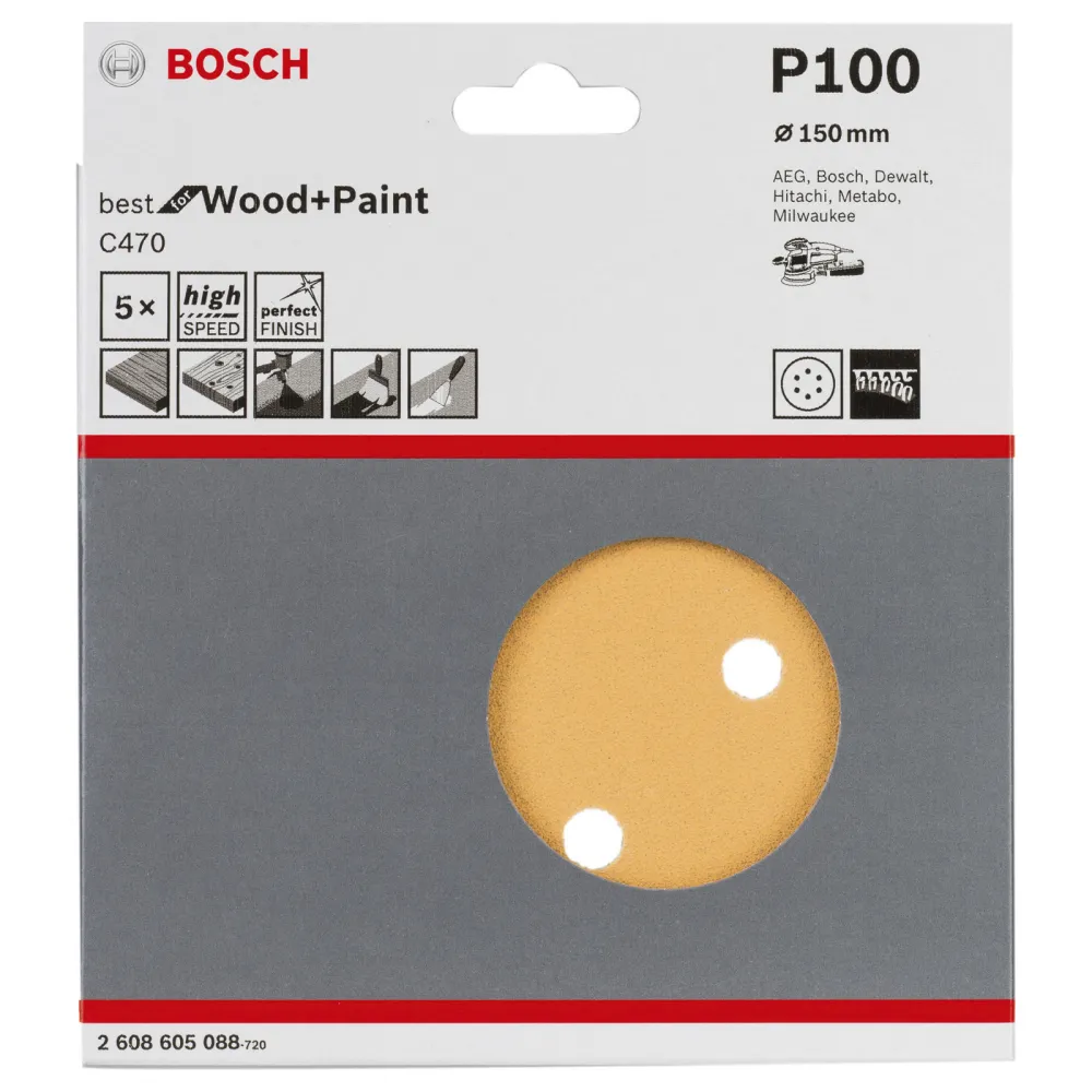 Bosch 5x Schleifblatt C470 Best Wood 150 mm 6 Löcher Klett K100 - 2608605088