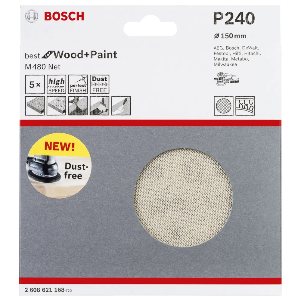 Bosch Schleifblatt M480 Net Best Wood and Paint 150 mm 240 5er-Pack - 2608621168