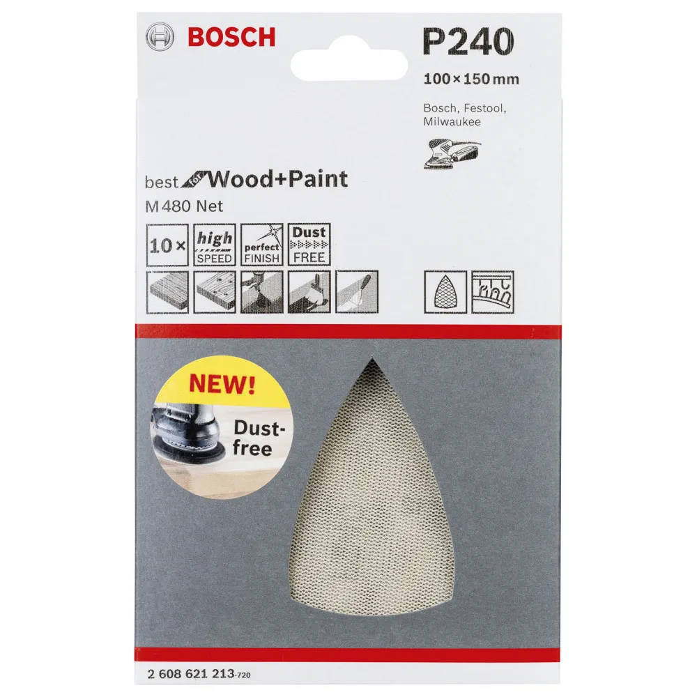 Bosch Schleifblatt M480 Net Best Wood and Paint 100 x 150 mm 240 10x - 2608621213