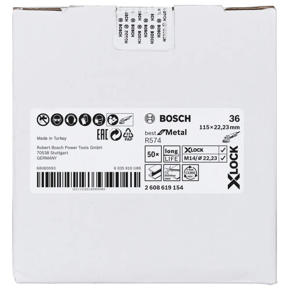 Bosch 44x X-LOCK Fiberschleifscheibe R574 Best Metal 115 mm K 36